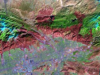 On November 18, 2003, NASA's Terra satellite acquired this image of the Old Fire/Grand Prix fire east of Los Angeles.