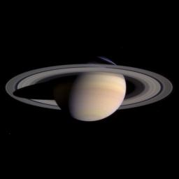 Saturn and its rings completely fill the field of view of NASA's Cassini's narrow angle camera in this natural color image taken on March 27, 2004. This is the last single 'eyeful' of Saturn and its rings.