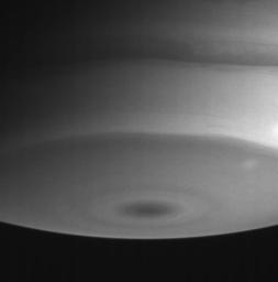 NASA's Cassini spacecraft narrow angle camera view of Saturn's southern polar region shows interesting details in the swirling boundaries between cloud bands.
