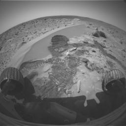 NASA's Mars Exploration Rover Spirit acquired this imageMarch 15, 2004, after digging its wheel into the drift dubbed 'Serpent' creating the scar that allowed the rover's instruments to see below the drift surface.