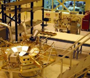 This scene from NASA's Jet Propulsion Laboratory Spacecraft Assembly Facility in April 2002 shows early work on the spacecraft then known as NASA's Mars Exploration Rover 1 and later named Opportunity.