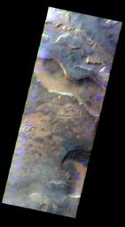 This color image from NASA's 2001 Mars Odyssey released on May 10, 2004 shows the martian surface during the southern summer season in Noachis Terra.