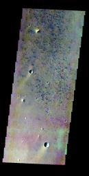 This false-color image released on May 14, 2004 from NASA's 2001 Mars Odyssey of the Mars Pathfinder Landing site was acquired July 17, 2002, during northern spring.