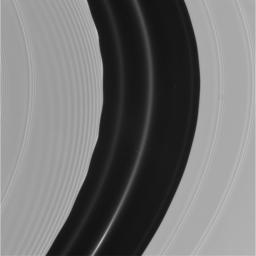 This image shows in superb detail the region in Saturn's rings known as the Encke Gap. It was taken by the narrow angle camera on NASA's Cassini spacecraft after successful entry into Saturn's orbit.