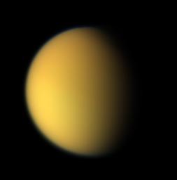 This natural color composite was taken during NASA's Cassini spacecraft's April 16, 2005, flyby of Titan.