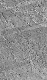 NASA's Mars Global Surveyor shows alternating light and dark wind streaks superimposed over a rugged lava flow surface on the west flank of the volcano, Ascraeus Mons on Mars.