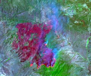 On July 3, 2004, the Advanced Spaceborne Thermal Emission and Reflection Radiometer (ASTER) on NASA's Terra satellite acquired this image of the Willow fire near Payson, Arizona. 