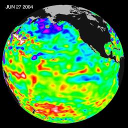 Recent sea level height data from NASA's U.S./France Jason altimetric satellite during a 10-day cycle ending June 27, 2004 shows that Pacific equatorial surface ocean heights and temperatures are near neutral.