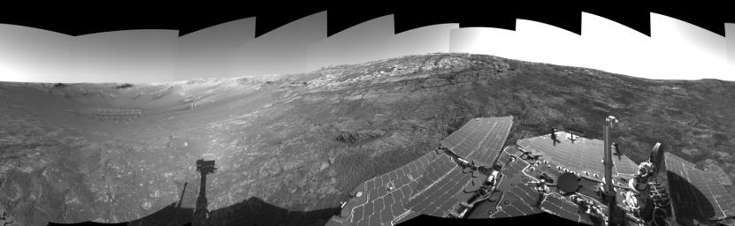 This right-eye view of the terrain surrounding NASA's Mars Exploration Rover Opportunity was taken on the rover's 171st sol on Mars (July 17, 2004). It was assembled from images taken by the rover's navigation camera.