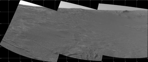 This view of the interior slope and rim of 'Endurance Crater' comes from the navigation camera on NASA's Mars Exploration Rover Opportunity, on the rover's 188th martan day, Aug. 4, 2004.