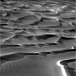 This image taken by NASA's Mars Exploration Rover Opportunity shows the dunes that line the floor of 'Endurance Crater.' Small-scale ripples on top of the larger dune waves are evident.