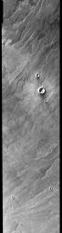 This image released on August 16, 2004 from NASA's 2001 Mars Odyssey shows Daedalia Planum, located south of Arsia Mons on Mars. Multiple lava flows and small craters are present.
