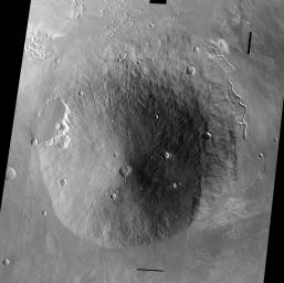 This image released on August 20, 2004 from NASA's 2001 Mars Odyssey shows Hecate Tholus on Mars. Tholus is a small dome-shaped mountain or hill.