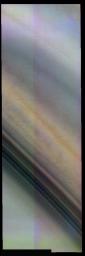 The north polar region of Mars in seen in this false-color image from NASA's Mars Odyssey. Ice/frost will appear as bright blue in color; dust mantled ice will appear in tones of red/orange.