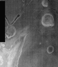This image is part of THEMIS art month, taken by NASA's Mars Odyssey featuring a portion of Mars' landscape looking somewhat like bug-eyed monsters, or simply bugs.