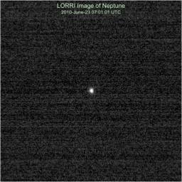 NASA's New Horizons Long Range Reconnaissance Imager (LORRI) observed Neptune on June 23, apl2010, as part of a test of the critical optical navigation Annual Checkout (ACO)-4.