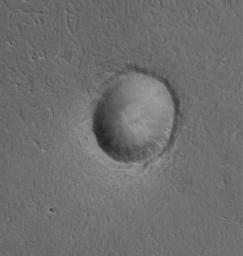 NASA's Mars Global Surveyor shows boulders ejected by the impact that formed the crater seen in the ejecta blanket.