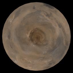 NASA's Mars Global Surveyor shows the north polar region of Mars in mid-March 2005.