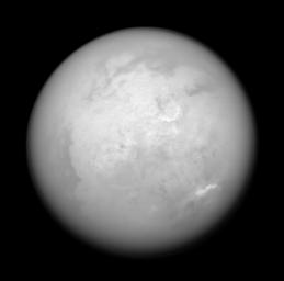 During a recent pass of Saturn's moon Titan, one of more than 40 during NASA's Cassini's planned four-year mission, the spacecraft acquired this infrared view of the bright Xanadu region and the moon's south pole.