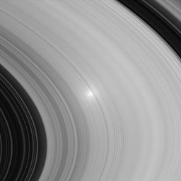 The 'opposition effect' can be seen in this image of Saturn's B ring from NASA's Cassini spacecraft. The bright spot occurs where the angle between the spacecraft, the Sun and the rings is near zero.