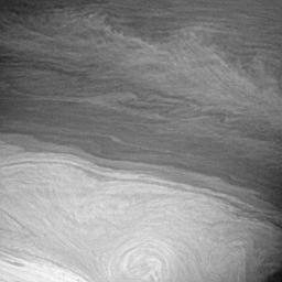 Saturn's turbulent atmosphere is reminiscent of a Van Gogh painting in this image from NASA's Cassini spacecraft. However, unlike the famous impressionist painter, Cassini records the world precisely as it appears to the spacecraft's cameras.