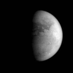 Titan's equatorial latitudes are distinctly different in character from its south polar region, as shown in this image from NASA's Cassini spacecraft. The bright region toward the right side of Titan's disk is Xanadu.