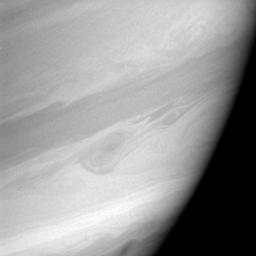 Two Saturnian storms swirl in the region informally dubbed 'storm alley' by scientists. This image was taken with NASA's Cassini spacecraft's narrow-angle camera on Dec. 9, 2005, at a distance of approximately 3.2 million kilometers from Saturn.