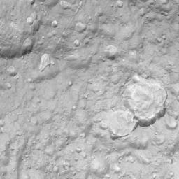 This view is among the closest Cassini images of Tethys' icy surface taken during the Sept. 24, 2005 flyby. This image is a clear-filter view and is the highest resolution image acquired by NASA's Cassini spacecraft during the encounter.
