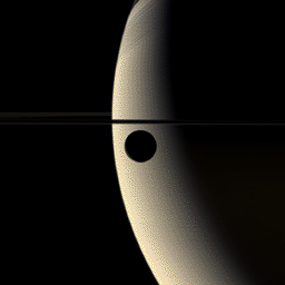 The slim crescent of the moon Rhea glides silently onto the featureless, golden face of Saturn in this mesmerizing color movie. Images were acquired by NASA's Cassini spacecraft's wide-angle camera, at a distance close to 221,000 kilometers from Rhea.