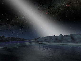This artist's concept shows what the night sky might look like from a hypothetical alien planet in a star system with an asteroid belt 25 times as massive as the one in our own solar system.