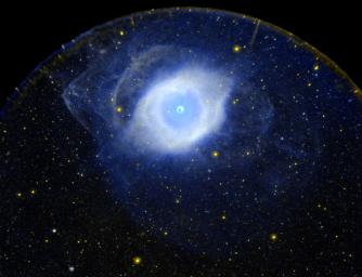 This ultraviolet image from NASA's Galaxy Evolution Explorer is of the planetary nebula NGC 7293 also known as the Helix Nebula.