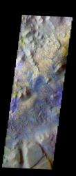 This false-color image from NASA's Mars Odyssey spacecraft shows a portion of the Iani Chaos region that was collected during the Mars' southern fall season.