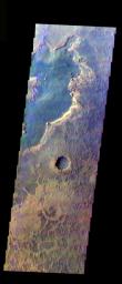 This false-color image from NASA's Mars Odyssey spacecraft shows one portion of the surface in the Meridiani region, taken during Mars' northern spring season.