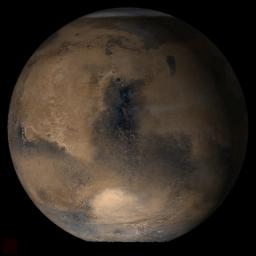 NASA's Mars Global Surveyor shows the Syrtis Major face of Mars in mid-April 2006.