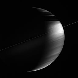 This view of the ringed planet shows its tilt relative to the plane of its orbit around the Sun as seen by NASA's Cassini spacecraft.