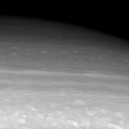 This infrared view from NASA's Cassini looks toward middle to high northern latitudes on Saturn, revealing entrancing meanders in the clouds. The cloud patterns transition from puffier looking in the south to smoother oval shapes in the north