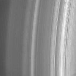 This close-up view of the inner A ring shows intriguing variations in brightness along the direction of ring motion -- from top to bottom. This image was taken in visible light with NASA's Cassini spacecraft's narrow-angle camera.
