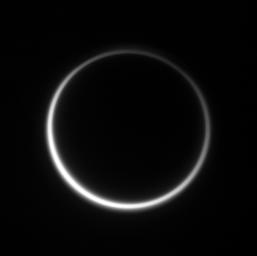 Titan's murky atmosphere shines as a halo of scattered light in this image taken by NASA's Cassini spacecraft on Aug. 10, 2006.