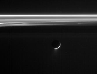 Multiple jets of icy particles are blasted into space by the active venting on Saturn's moon Enceladus as seen by NASA's Cassini spacecraft.