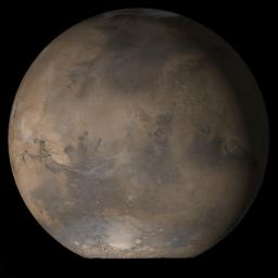 This NASA Mars Global Surveyor image is of daily global images acquired at Ls 53 during a previous Mars year. This month, Mars looks similar, as Ls 53 occurs in mid-May 2006. The picture shows the Acidalia/Mare Erythraeum face of Mars.
