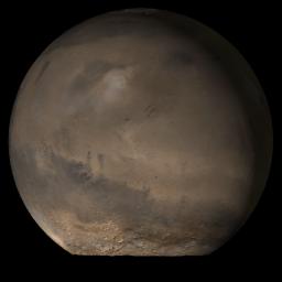 This image from NASA's Mars Global Surveyor shows the Elysium/Mare Cimmerium face of Mars in mid-July, 2006.