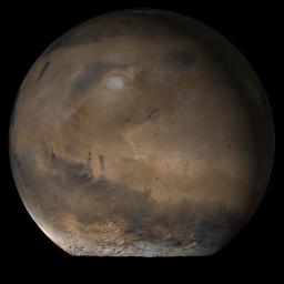 NASA's Mars Global Surveyor shows the Elysium/Mare Cimmerium face of Mars in mid-August 2006.