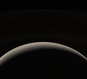 From its unique perspective high above the planet, NASA's Cassini spacecraft looks down upon Saturn's murky northern hemisphere.
