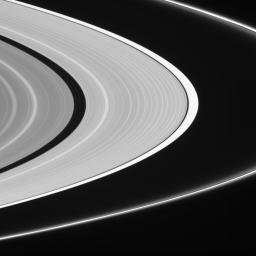 Ringlets in the Encke Gap and flanking the bright F ring core are clearly visible as seen by NASA's Cassini spacecraft.