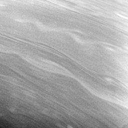 The smooth, linear contours and long, gently meandering character of the clouds in this view of Saturn suggest stable prevailing winds at these latitudes, from 57 to 67 degrees north on Saturn as seen by NASA's Cassini spacecraft.