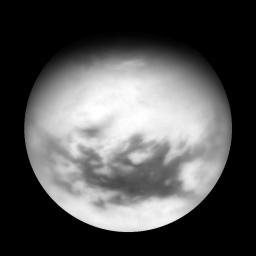NASA's Cassini spacecraft acquired this view of Titan on April 13, 2007, following a flyby of the Mercury-sized moon. Titan's equatorial dark regions are visible, along with faint, dark lineaments in the otherwise bland-looking terrain of the north.