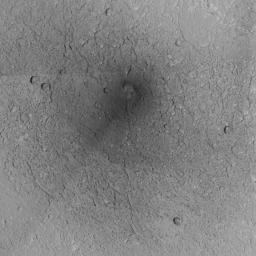 NASA's Mars Global Surveyor shows multiple craters on the surface of Mars.
