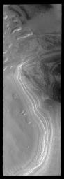 This image from NASA's Mars Odyssey spacecraft shows layering of Mars' south polar cap.