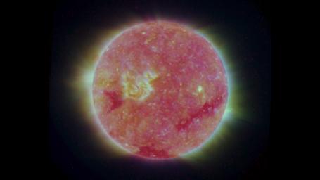 NASA's Solar TErrestrial RElations Observatory (STEREO) satellites have provided the first three-dimensional images of the Sun. The structure of the corona shows well in this image. 