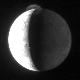 New Horizons took this image of Jupiter's volcanic moon Io with its Long Range Reconnaissance Imager (LORRI) at 15:15 Universal Time on February 28, 2007, nearly 10 hours after the spacecraft's closest approach to Jupiter.